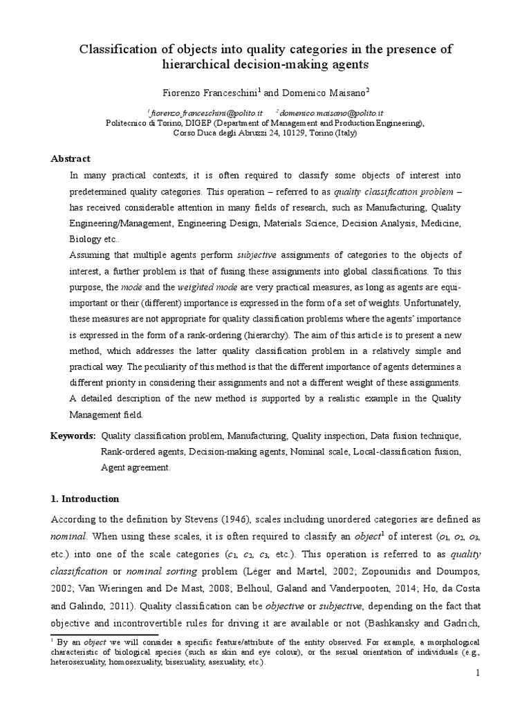 Hierarchical Quality Classification Method | PDF | Statistical ...