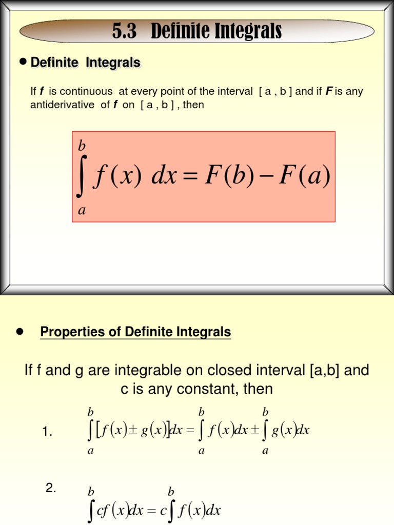 5.3 Definite Integrals: A F B F DX X F | PDF | Geometric Measurement ...