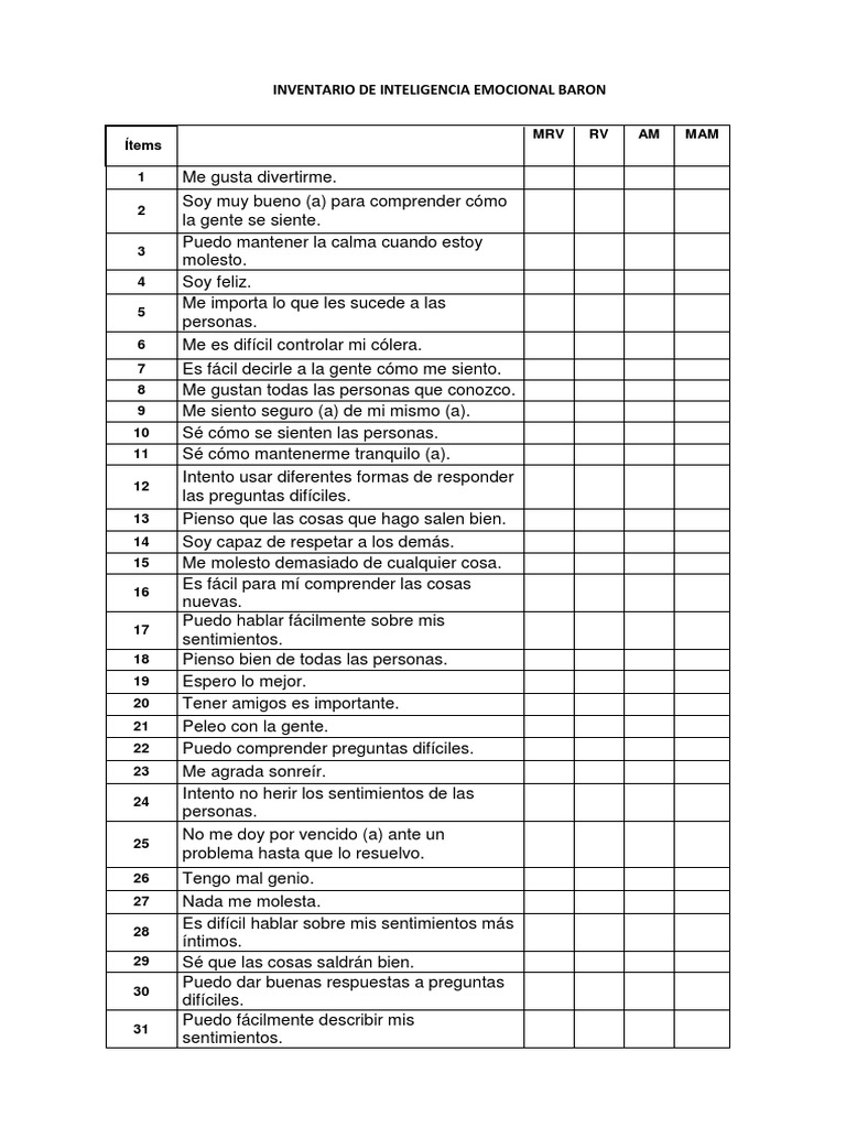 Cuestionario Baron | PDF | Ocio