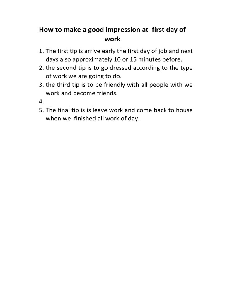 First Day Work Tips for Success | PDF | Career & Growth