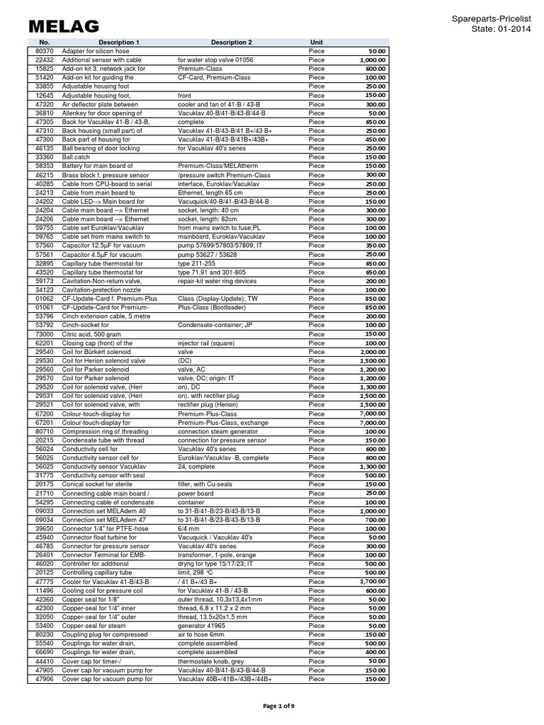 Melag Spare Parts PDF Electrical Connector Screw