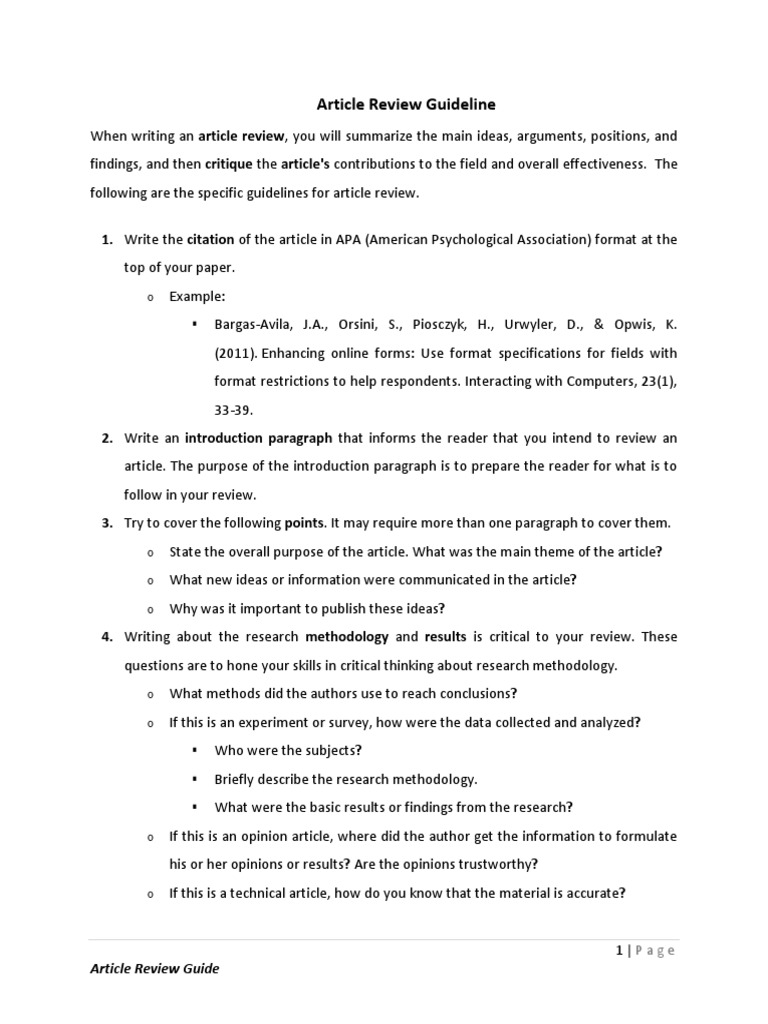 Article Review Guideline  PDF  American Psychological