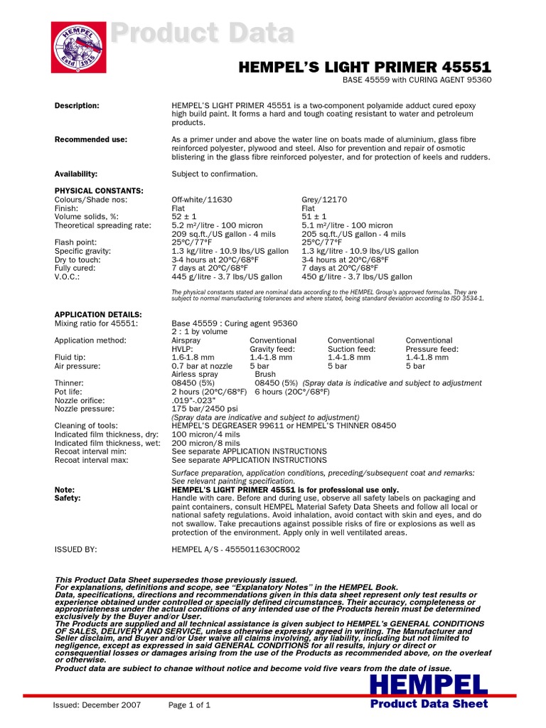 Product Data Sheet Hempel Light Primer Eng PDF Materials Nature