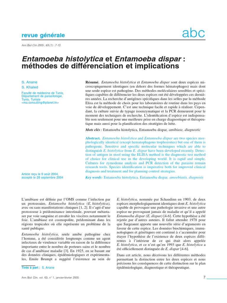 ABC-264439-Entamoeba Histolytica Et Entamoeba Dispar Methodes de ...