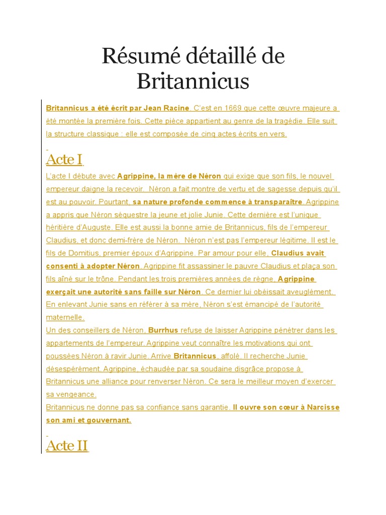 Commentaire Britannicus Acte 2 Scène 2 Résumé Détaillé de Britannicus | PDF | Néron | Jean Racine