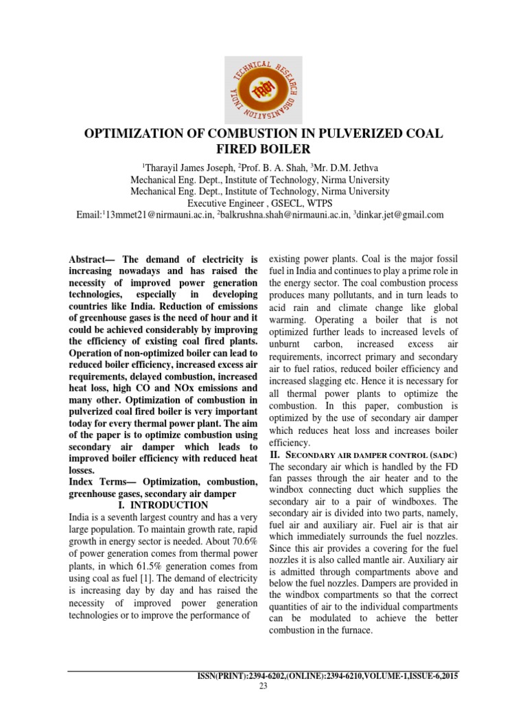 Combustion Optimization in Coal Boilers | PDF | Combustion | Boiler