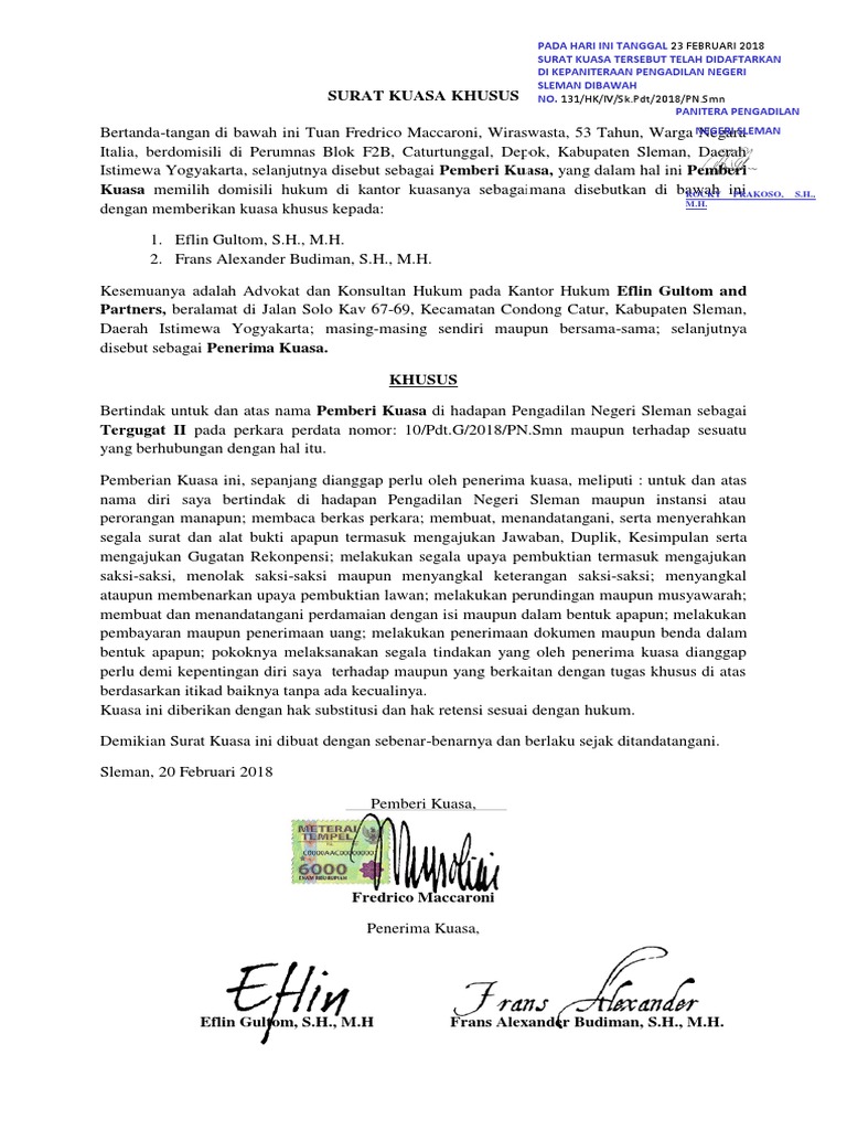Surat Kuasa Khusus Tergugat Ii