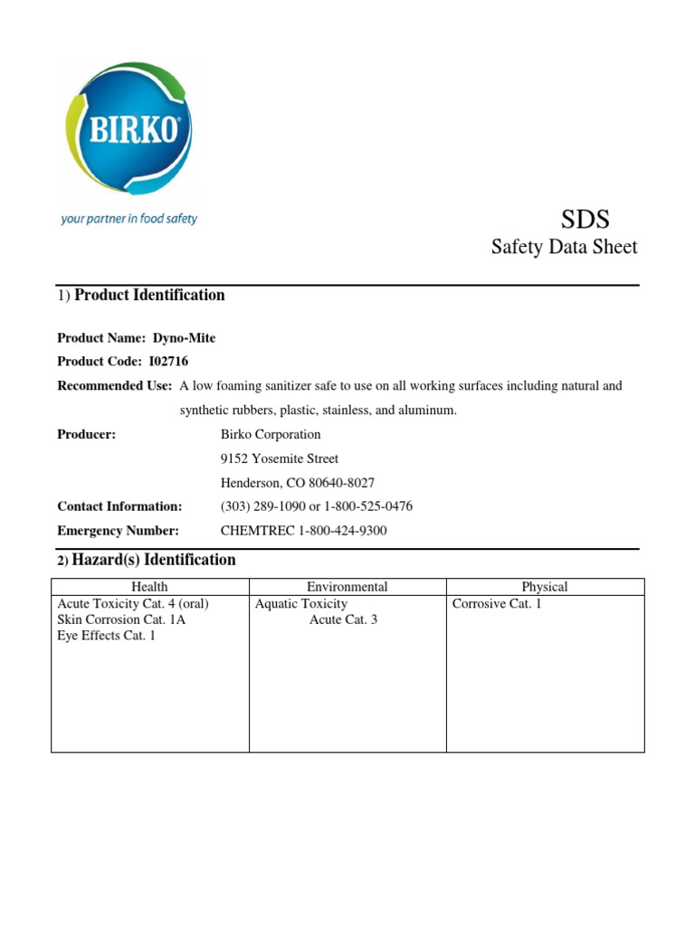 Dyno-Mite Safety Data Sheet | PDF | Toxicity