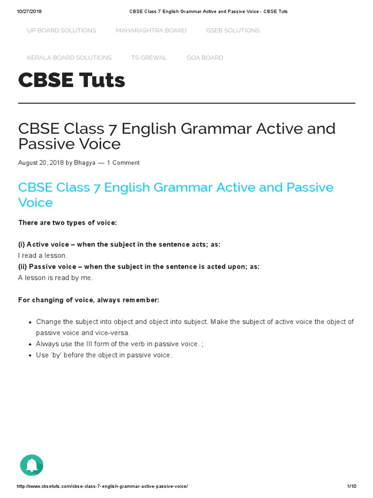 CBSE Class 7 English Grammar Active and Passive Voice - CBSE Tuts | PDF ...