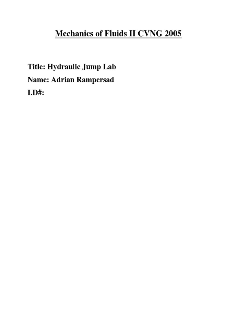 Hydraulic Jump Lab PDF Fluid Mechanics Fluid Dynamics