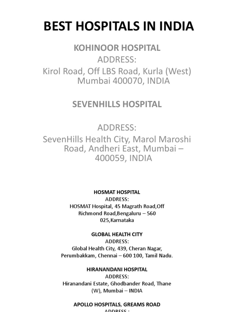 Best Hospitals in India Kohinoor Hospital PDF Mumbai Bangalore