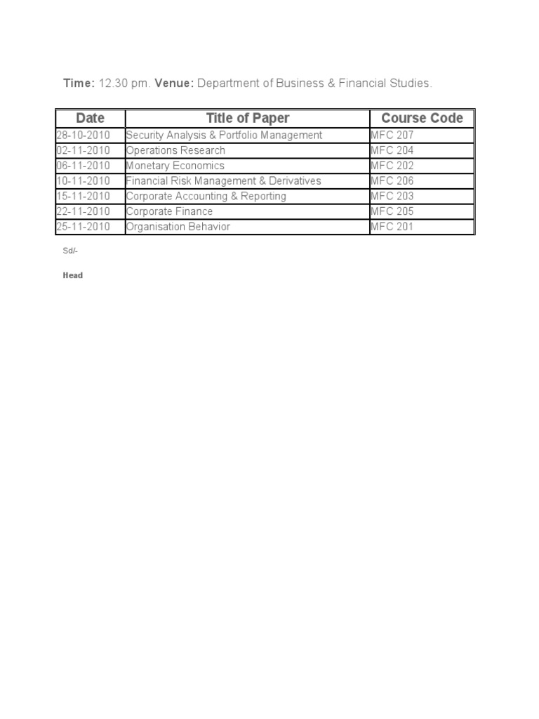 Date Sheet | PDF