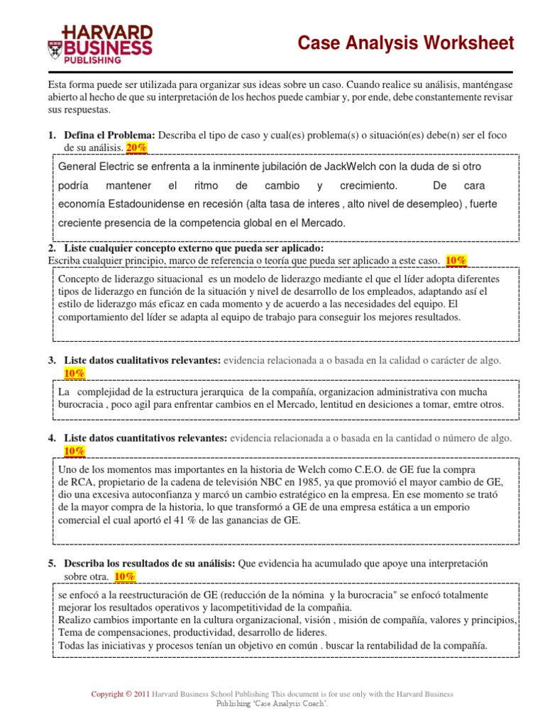 HARVARD Case Analysis Worksheet | PDF | Energia General | Liderazgo