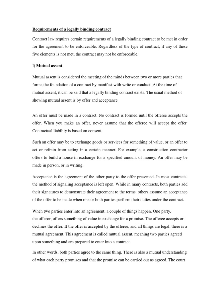 Requirements of A Legally Binding Contract | PDF | Offer And Acceptance ...
