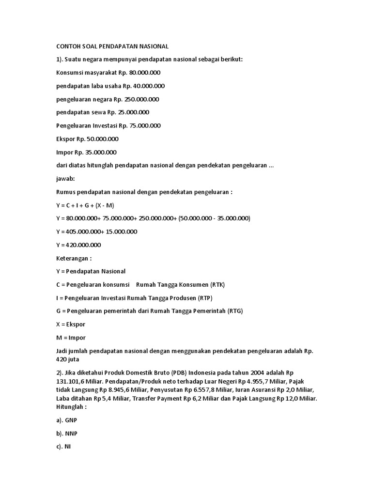 Contoh Soal Pendapatan Nasional