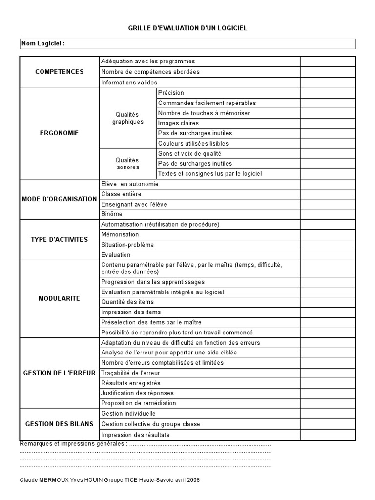 PDF Grille d Evaluation LogicielV.012  Logiciel  Informatique