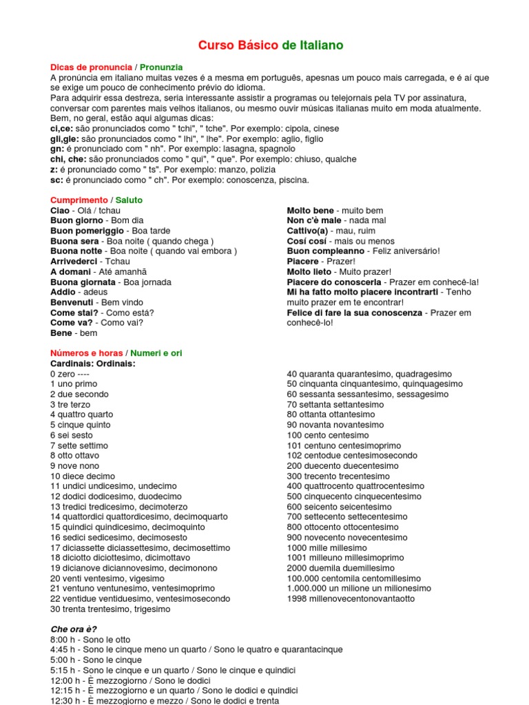Curso Básico de Italiano | PDF | Gramática | Tipologia linguística