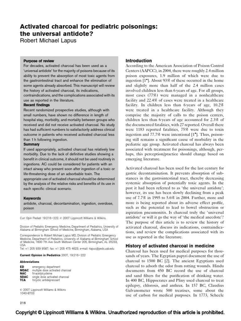Activated Charcoal Pdf Dose Biochemistry Chemistry