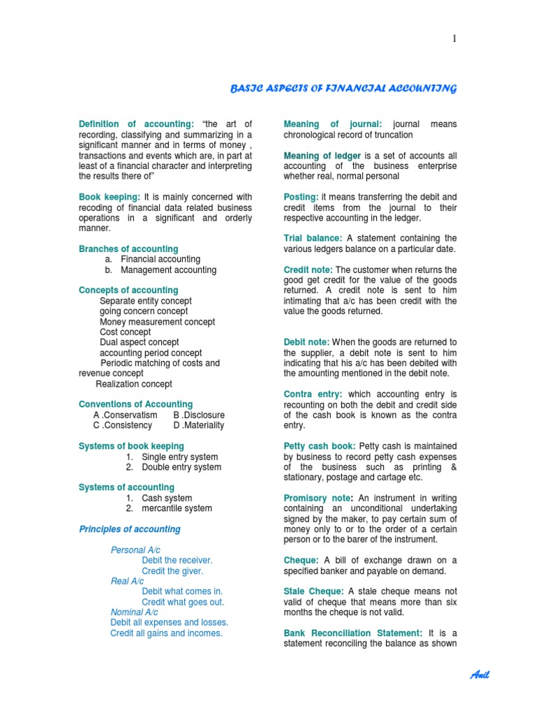 Basic Aspects of Financial Accounting | PDF | Debits And Credits ...