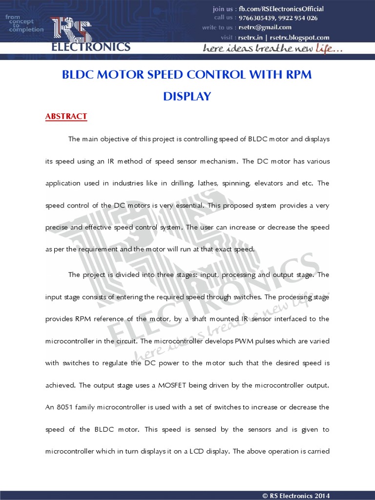 BLDC Motor Speed Control With RPM Display PDF Electric Motor