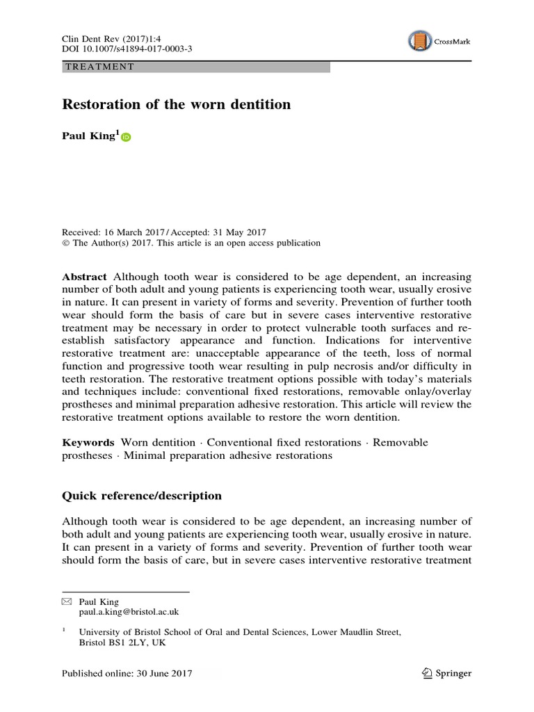 Restoration of The Worn Dentition | PDF | Dental Composite | Human Tooth