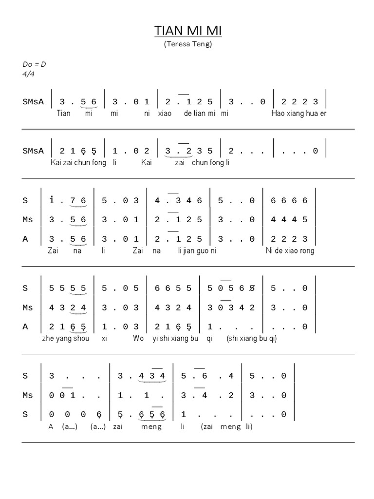 Tian Mi Mi Lyrics and Chords | PDF