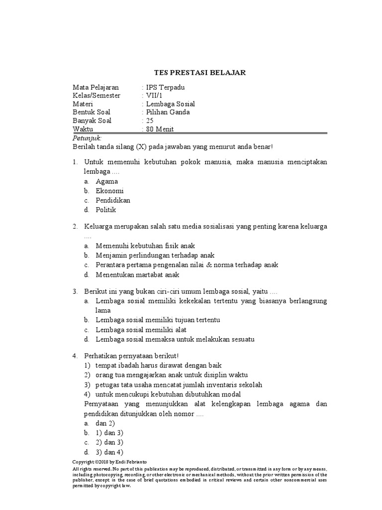 Soal Essay Materi Lembaga Sosial