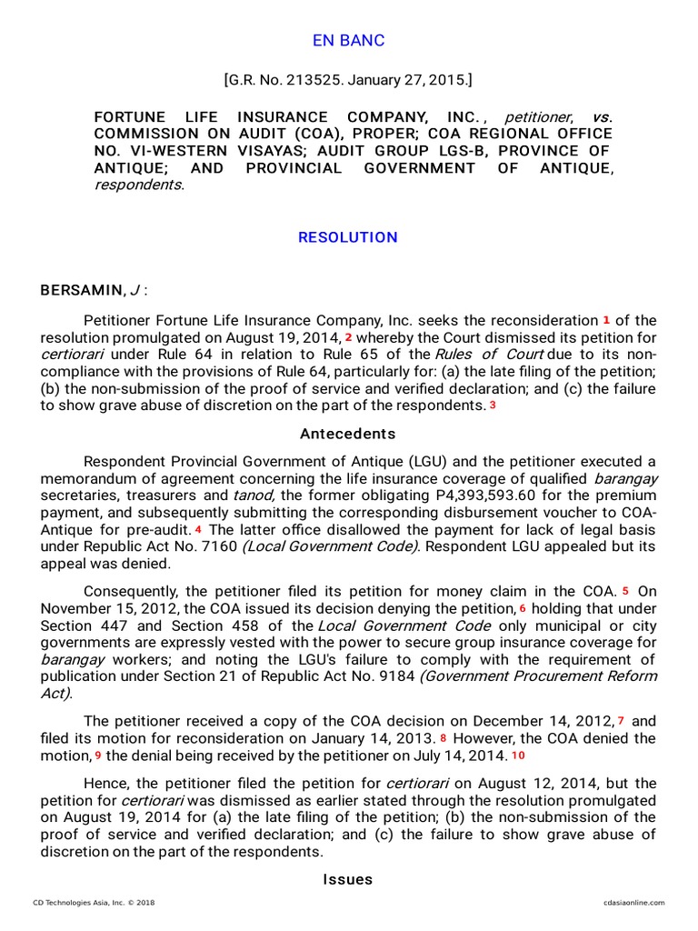 Fortune Life Insurance vs. COA Ruling | PDF | Registered Mail | Certiorari