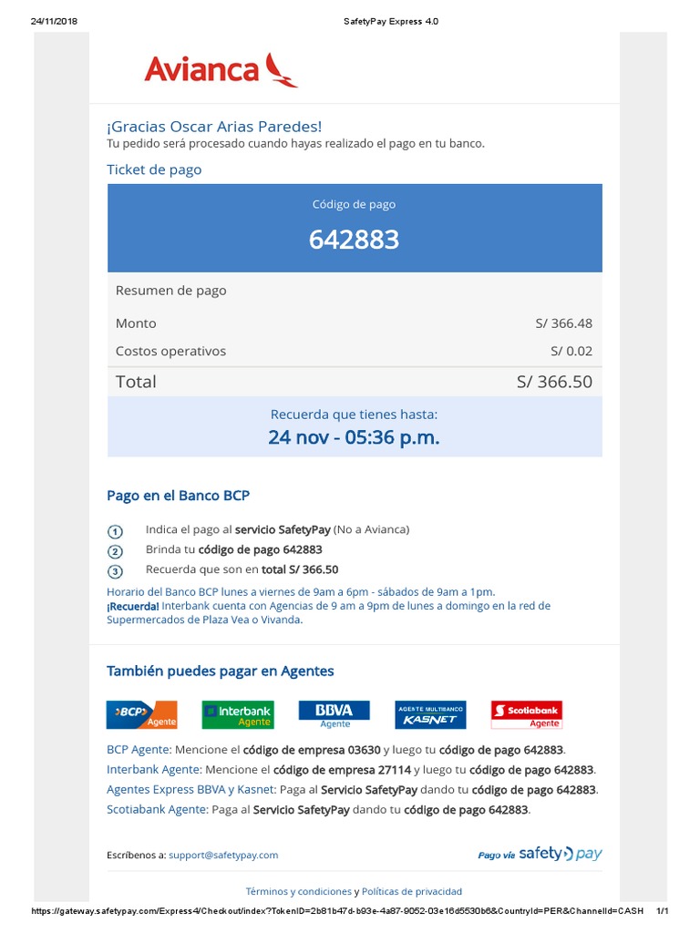 Instrucciones de Pago SafetyPay 4.0 | PDF