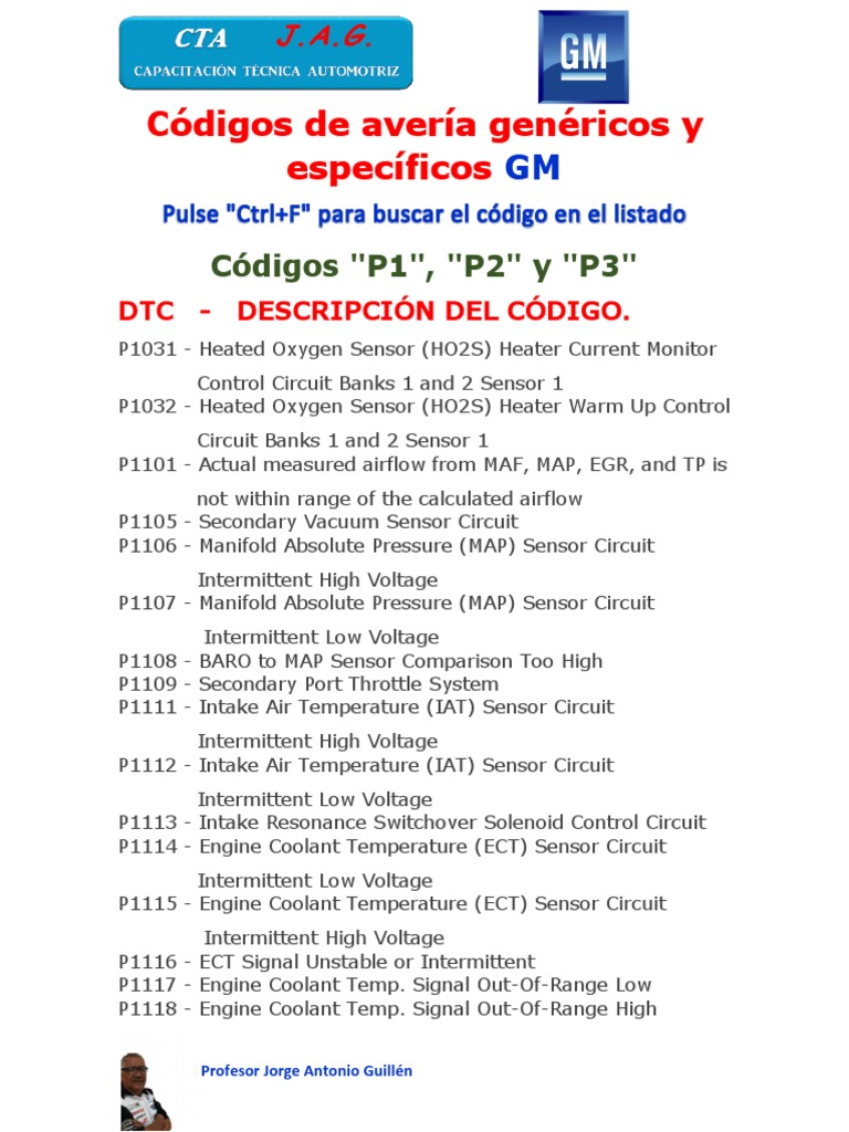 GM Fault Codes Guide by Prof. Guillén | PDF