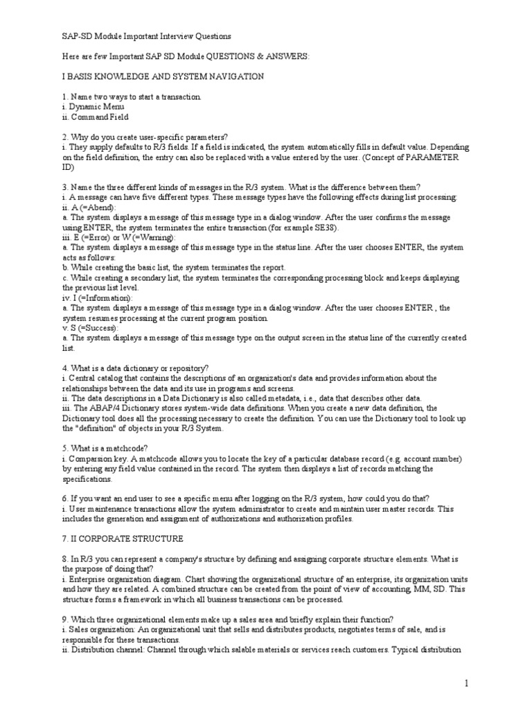 SD Interview Questions | PDF | Invoice | Warehouse