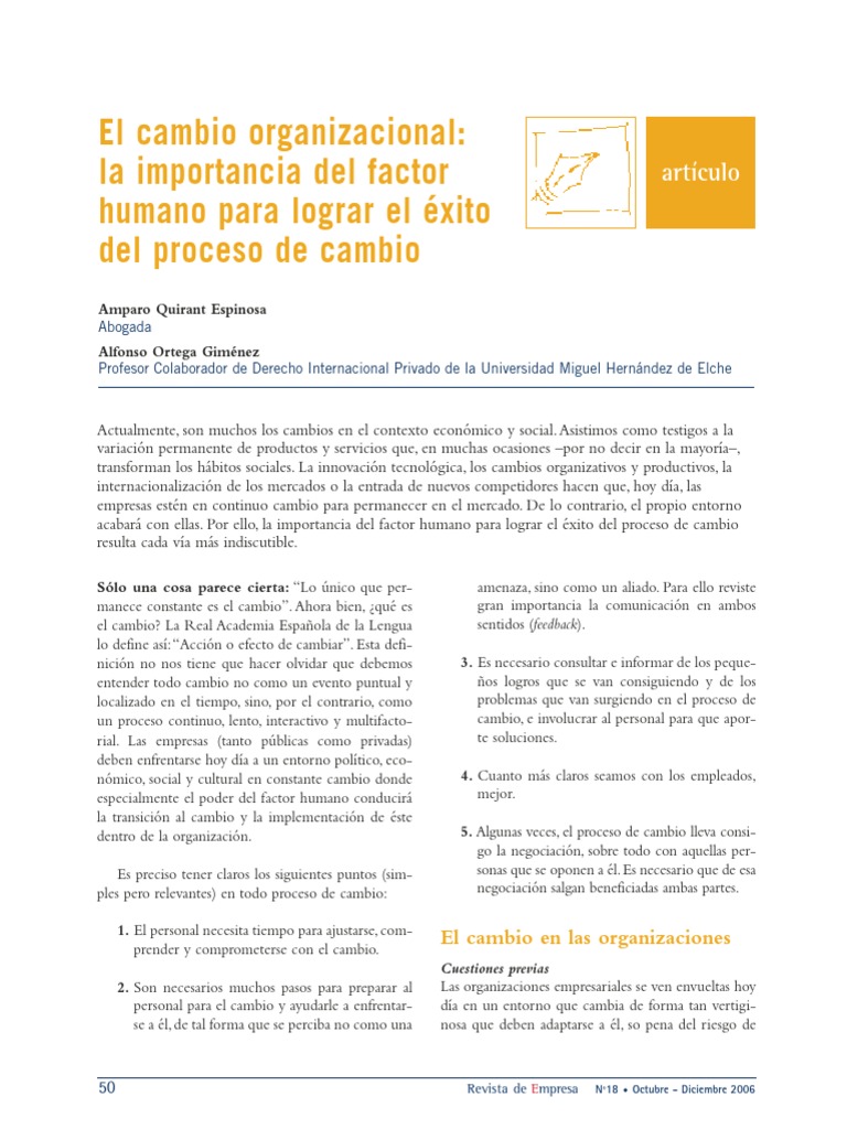 El Cambio Organizacional PDF | PDF | Gestión del cambio | Liderazgo