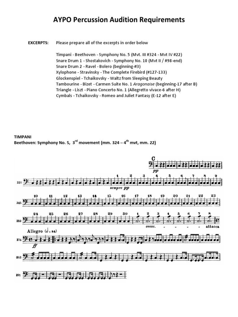 Percussion Excerpts PDF Symphony Pyotr Ilyich Tchaikovsky