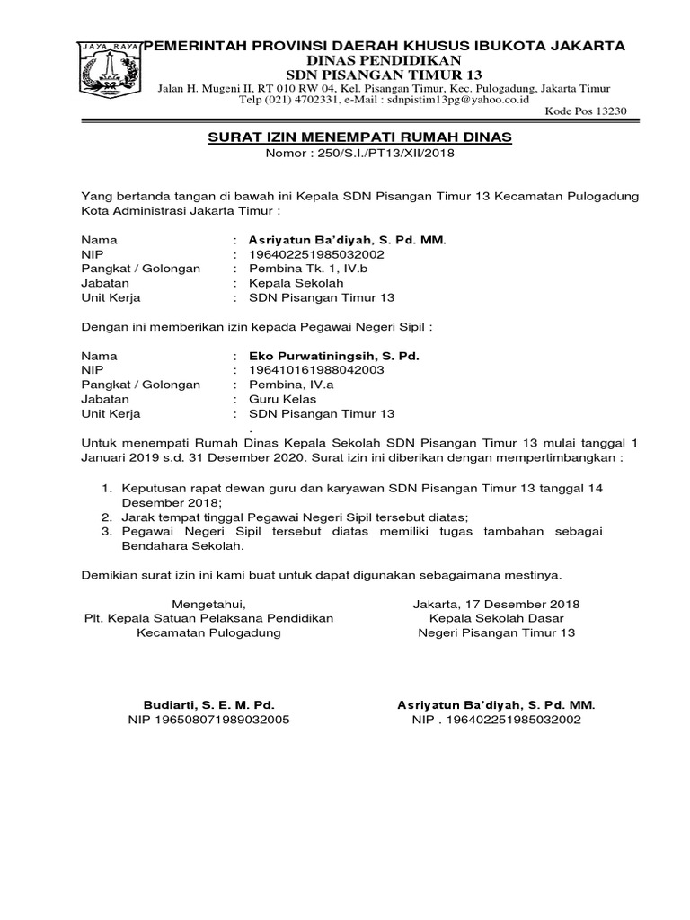 Surat Izin Menempati Rumah Dinas