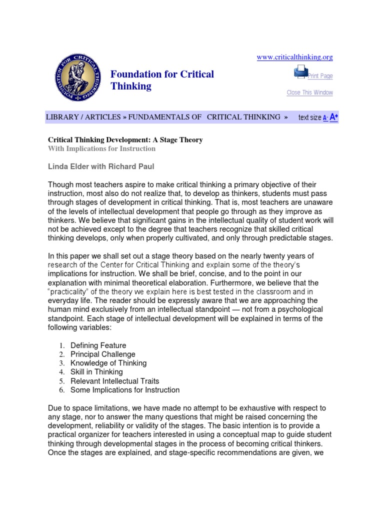 Stages of Critical Thinking Development | PDF | Critical Thinking | Thought