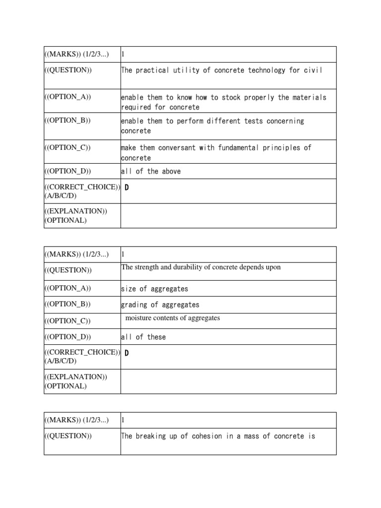 85 CT Mcqs PDF Lime (Material) Concrete