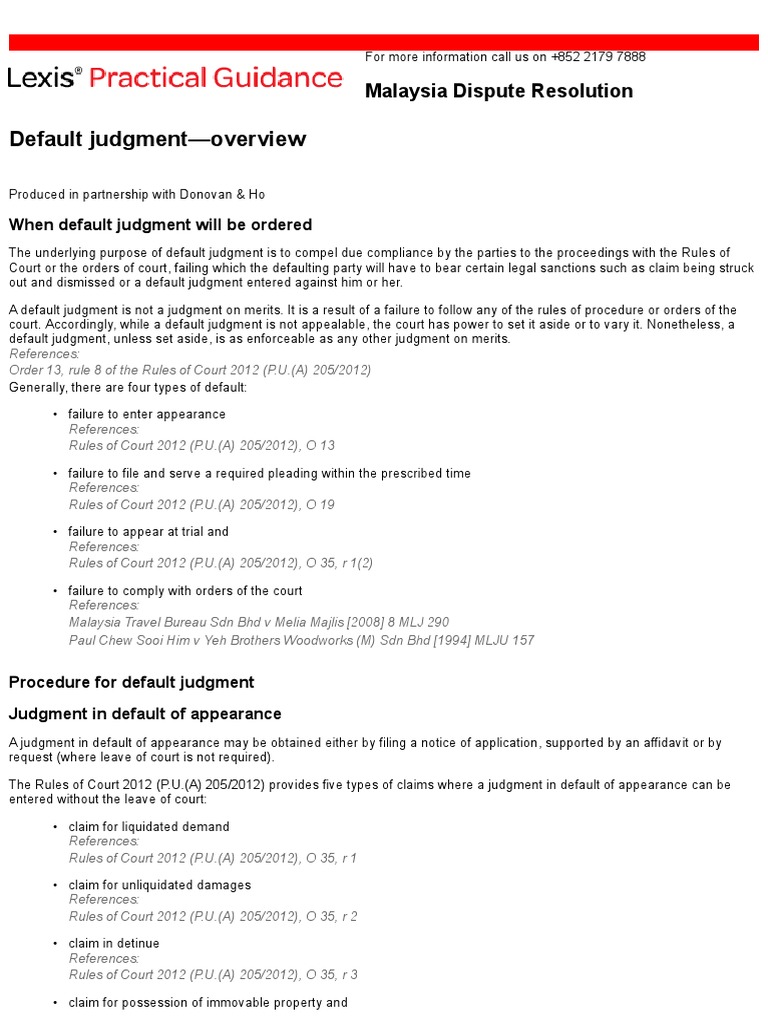 Judgment In Default Of Appearance In Malaysia Setting Aside Pdf