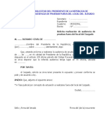 Modelo de Solicitud Del Presidente de La República de Realización de Audiencia de Pruebas Fuera Del Local Del Juzgado