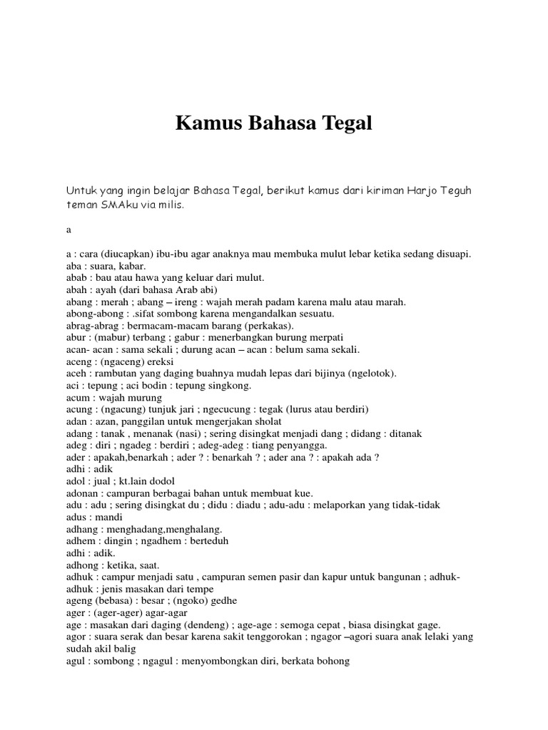 Kamus Bahasa Tegal Kamus Bahasa Tegal