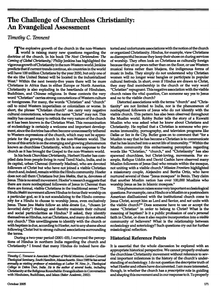 Challenge of Churchless - Tennent | PDF | Christian Church | Catholic ...