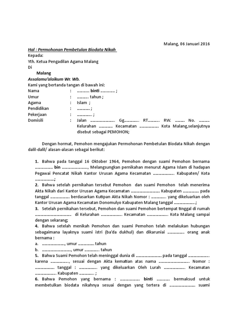 Contoh Surat Permohonan Nikah Dibawah Umur