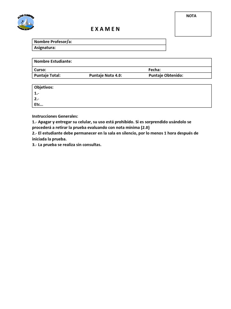 Encabezado EXAMEN PDF