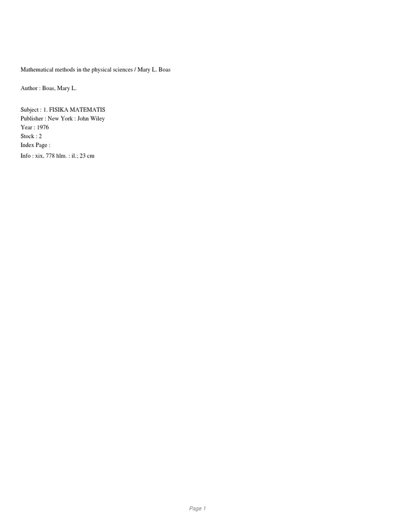 Mathematical Methods In The Physical Sciences By Mary L. Boas Pdf