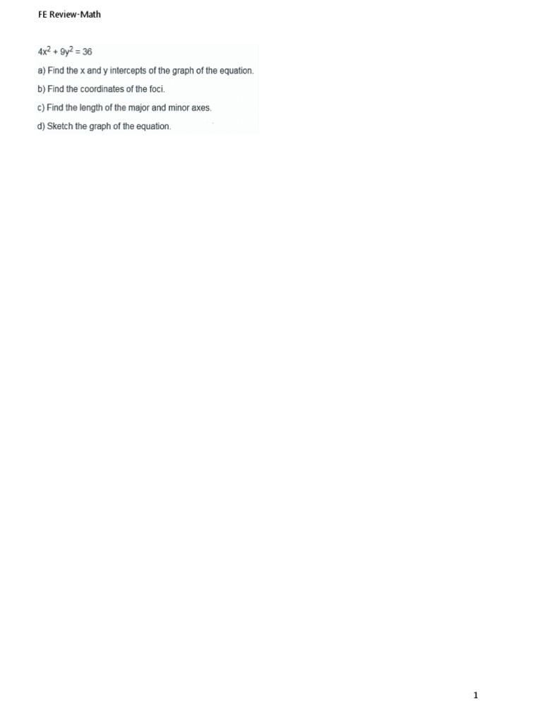 FE Math Review Problems and Solutions | PDF | Power Series | Ellipse