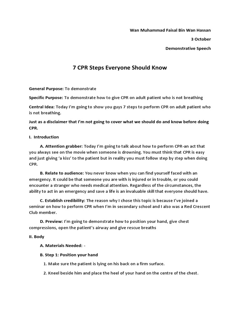 Demo Speech Outline Pdf Cardiopulmonary Resuscitation Medical Specialties