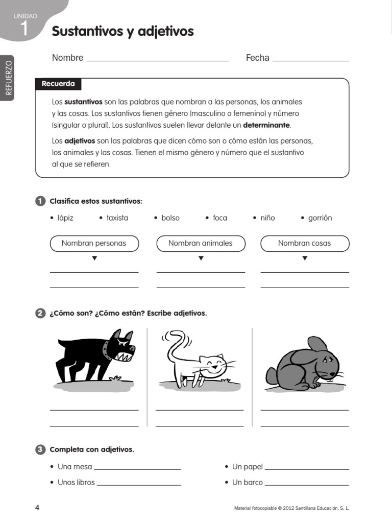Santillana Lengua Refuerzo Quinto de Primaria PDF | PDF | Verbo | Adjetivo