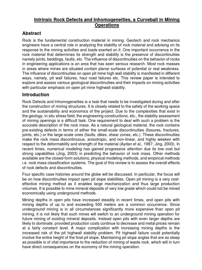 Impact of Rock Defects on Mining Stability | PDF | Strength Of ...