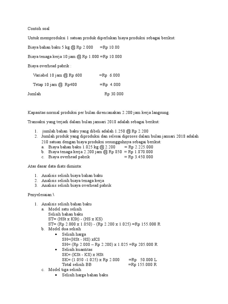 Contoh Soal Biaya Standar PDF