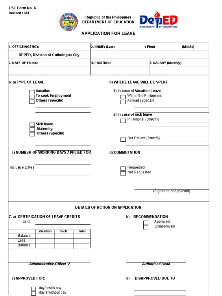 Leave Application Form - DepEd Philippines | PDF