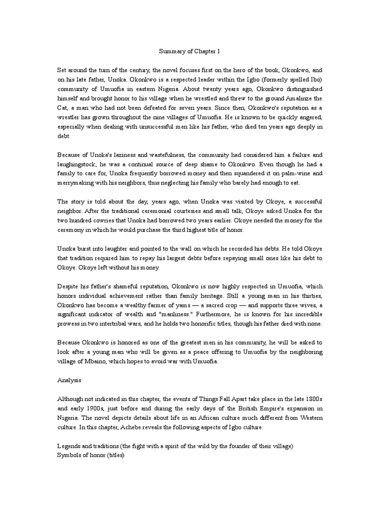 Chapter 1 Summary Igbo People Tragedy Chapter 1 Summary Igbo People Tragedy